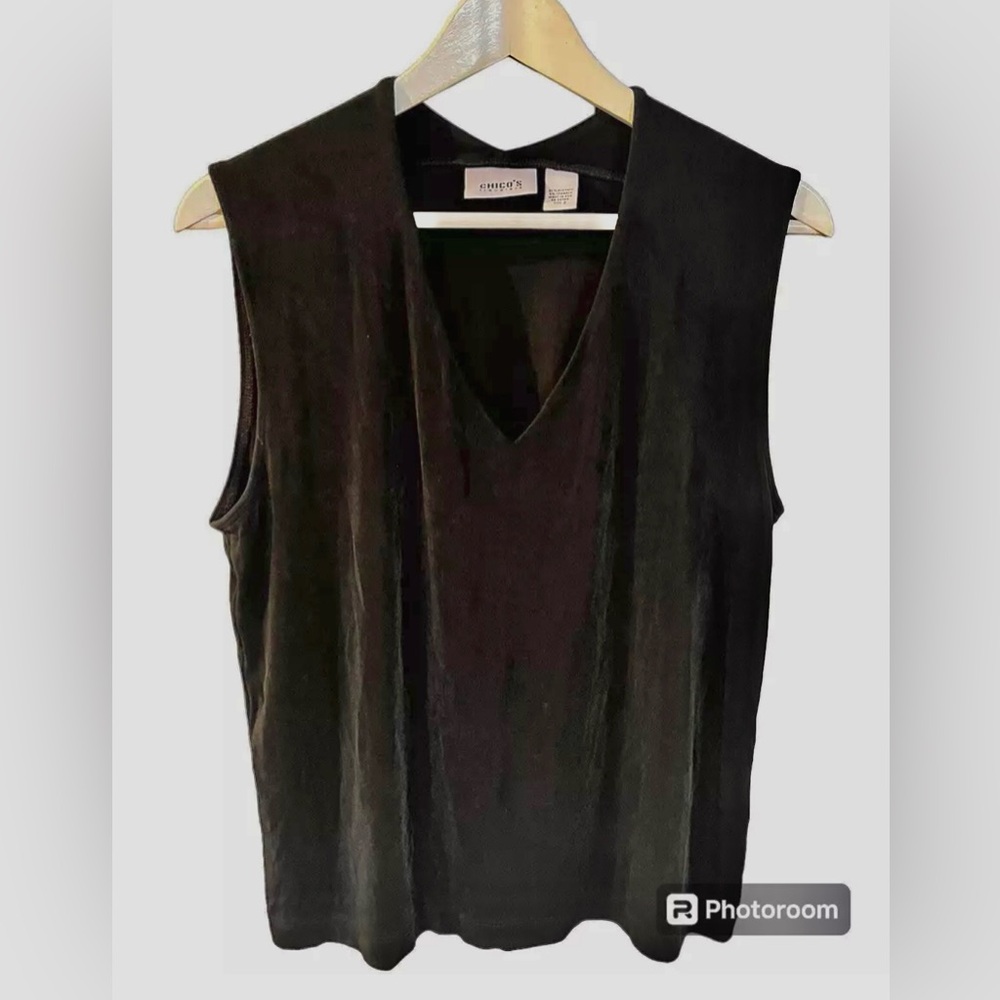 Chico's Travelers Women’s Shell Tank Black Size 3 L/XL Top Stretch Slinky Unworn